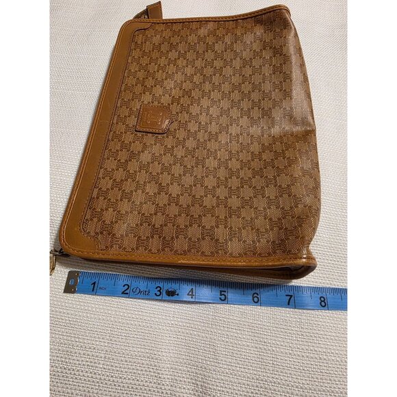 CELINE Vintage Macadam Coated Canvas Clutch Pouch Brown Logo Paris - Picture 10 of 10